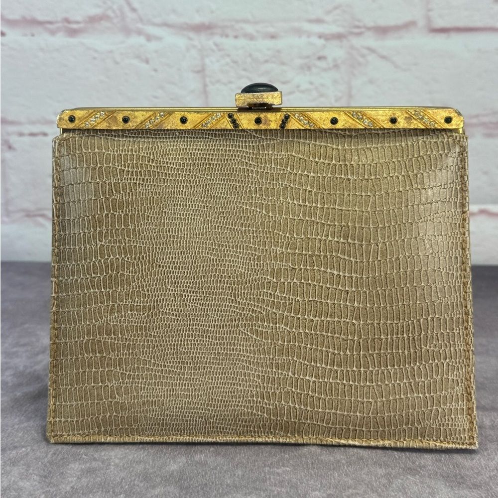 Meyers USA Embossed Framed Leather Clutch Vintage 50s